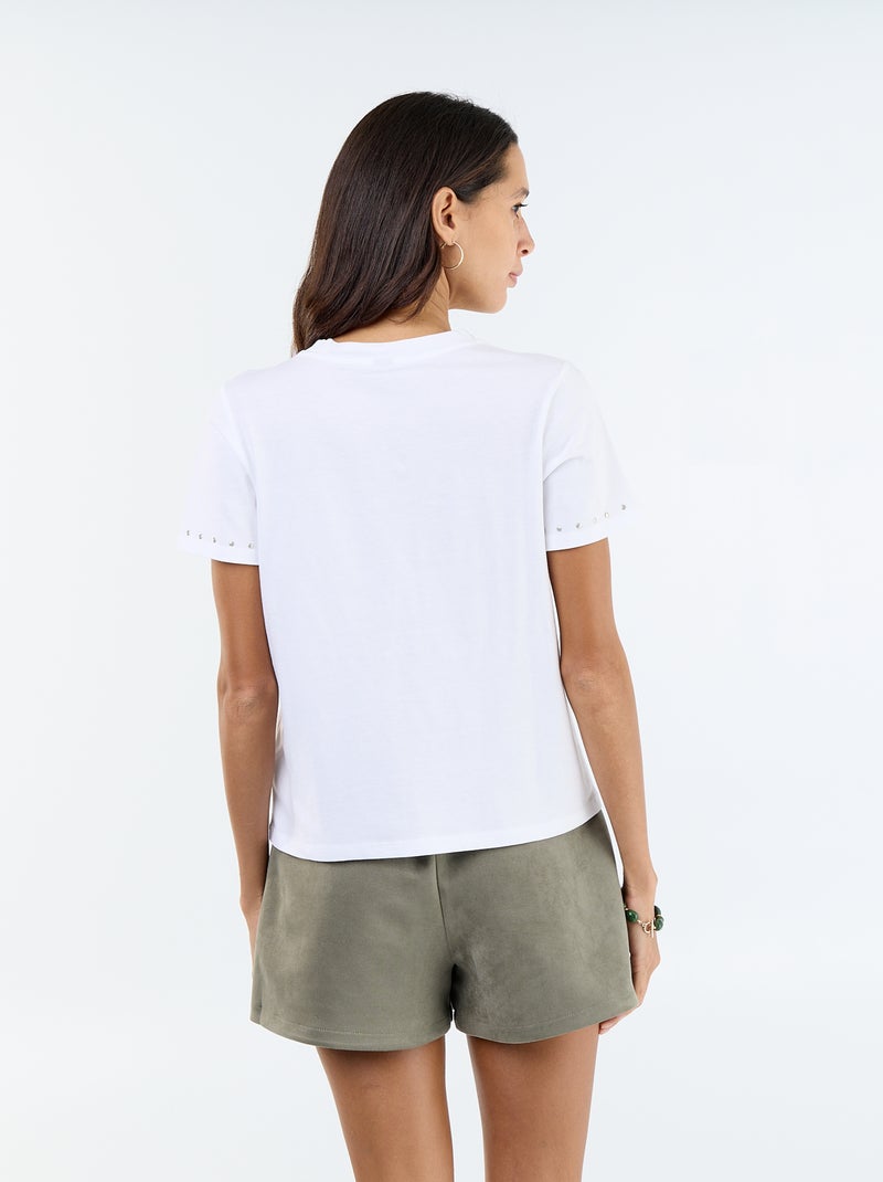 T-shirt van jerseytricot met studs aan de hals en mouwen Wit - Kiabi