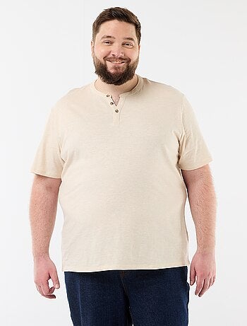 T-shirt van jerseytricot met tunisische kraag en korte mouwen