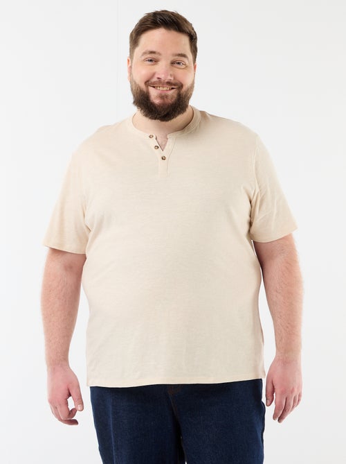 T-shirt van jerseytricot met tunisische kraag en korte mouwen - Kiabi