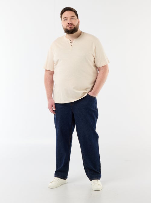 T-shirt van jerseytricot met tunisische kraag en korte mouwen - Kiabi