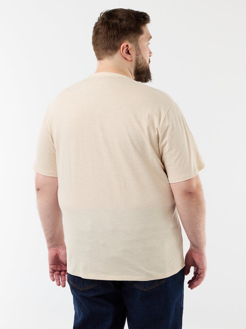 T-shirt van jerseytricot met tunisische kraag en korte mouwen Biege - Kiabi