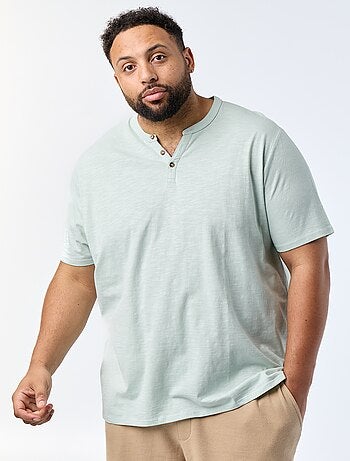 T-shirt van jerseytricot met tunisische kraag en korte mouwen