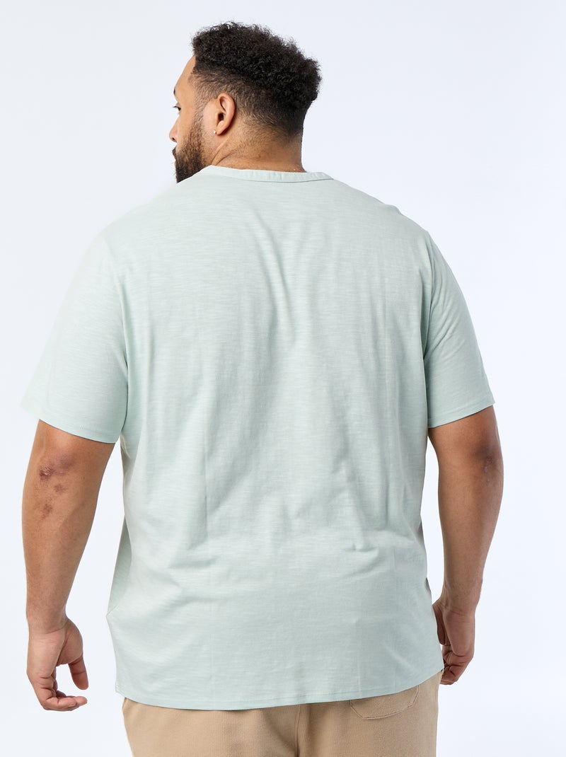 T-shirt van jerseytricot met tunisische kraag en korte mouwen Blauw - Kiabi