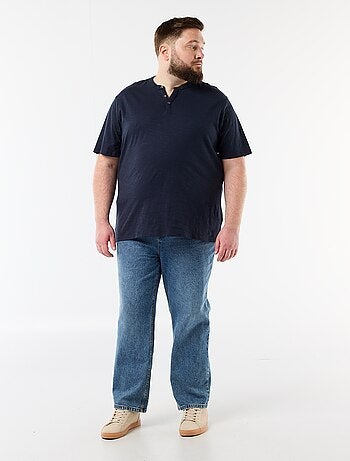 T-shirt van jerseytricot met tunisische kraag en korte mouwen