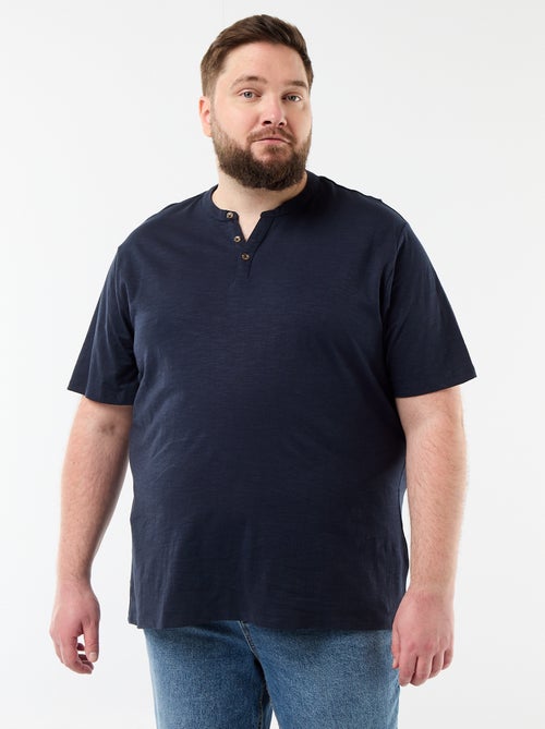 T-shirt van jerseytricot met tunisische kraag en korte mouwen - Kiabi