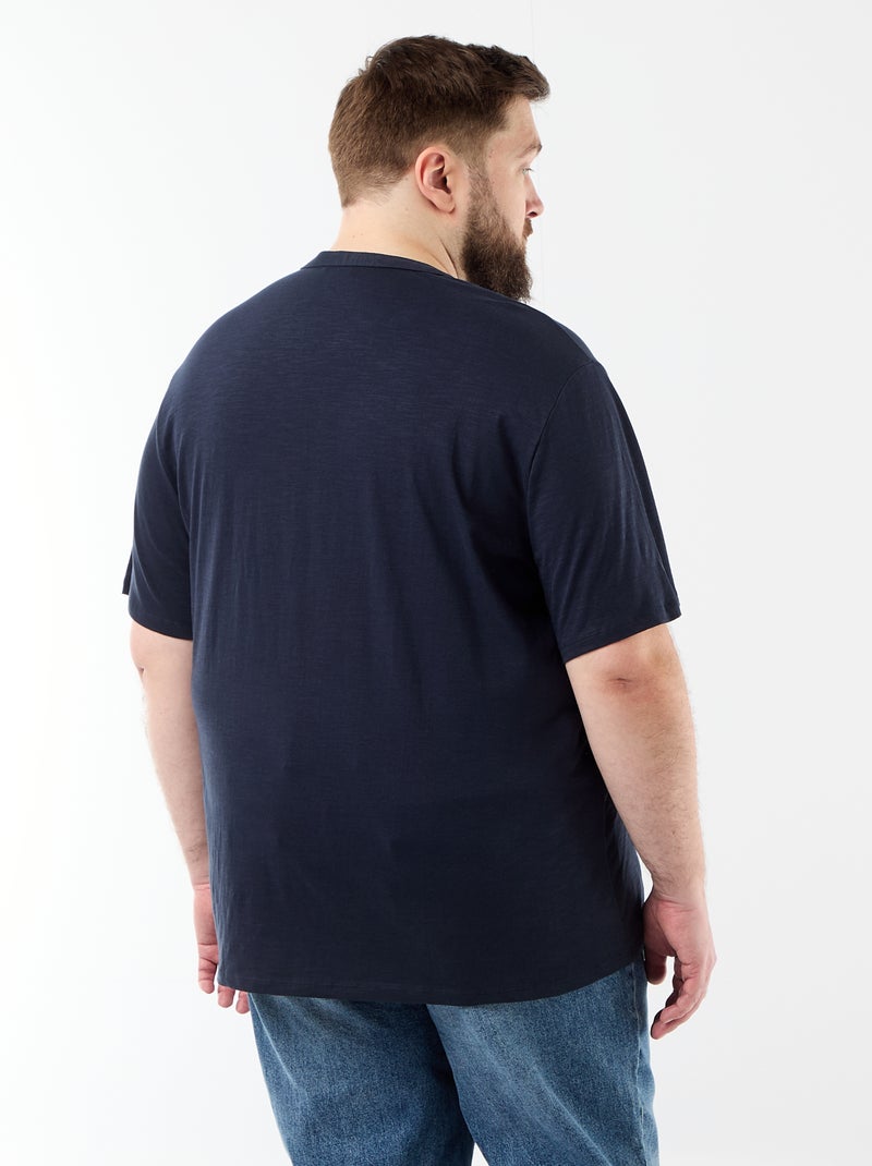 T-shirt van jerseytricot met tunisische kraag en korte mouwen Blauw - Kiabi