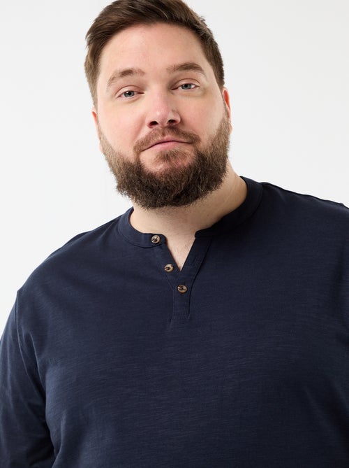 T-shirt van jerseytricot met tunisische kraag en korte mouwen - Kiabi