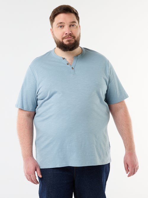 T-shirt van jerseytricot met tunisische kraag en korte mouwen - Kiabi