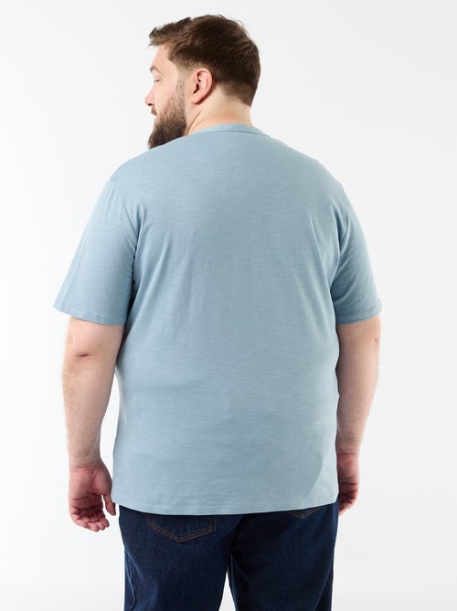 T-shirt van jerseytricot met tunisische kraag en korte mouwen - Kiabi