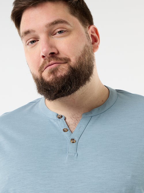 T-shirt van jerseytricot met tunisische kraag en korte mouwen - Kiabi