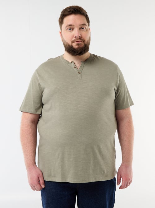 T-shirt van jerseytricot met tunisische kraag en korte mouwen - Kiabi