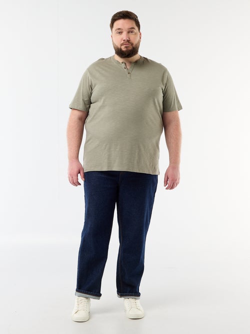 T-shirt van jerseytricot met tunisische kraag en korte mouwen - Kiabi