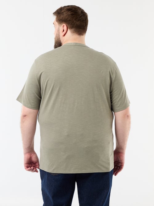 T-shirt van jerseytricot met tunisische kraag en korte mouwen - Kiabi