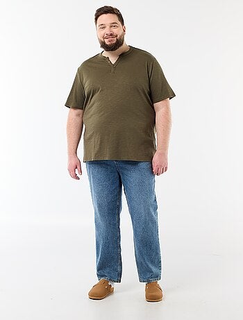 T-shirt van jerseytricot met tunisische kraag en korte mouwen