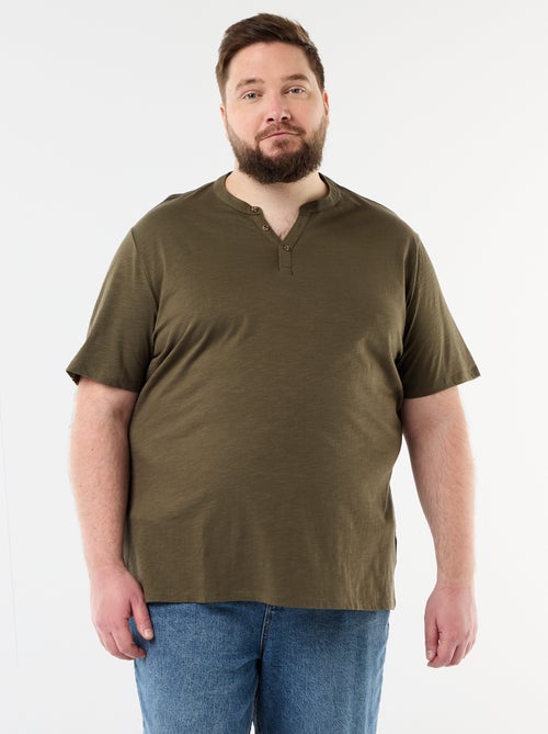 T-shirt van jerseytricot met tunisische kraag en korte mouwen - Kiabi