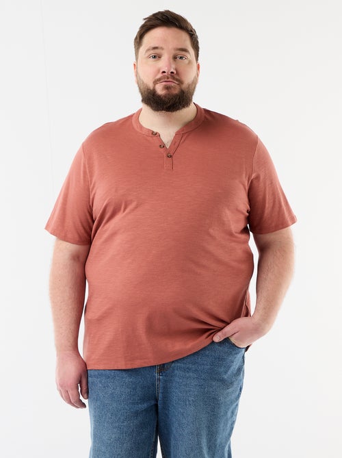 T-shirt van jerseytricot met tunisische kraag en korte mouwen - Kiabi