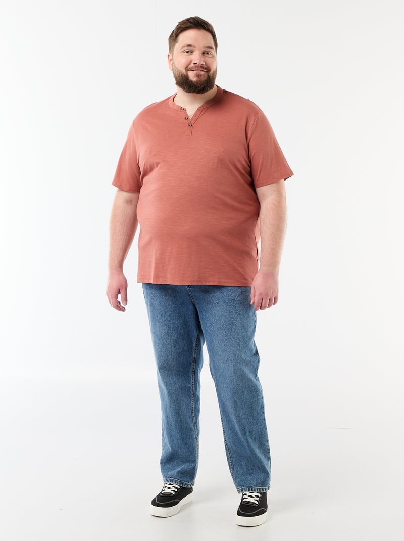 T-shirt van jerseytricot met tunisische kraag en korte mouwen Rose - Kiabi