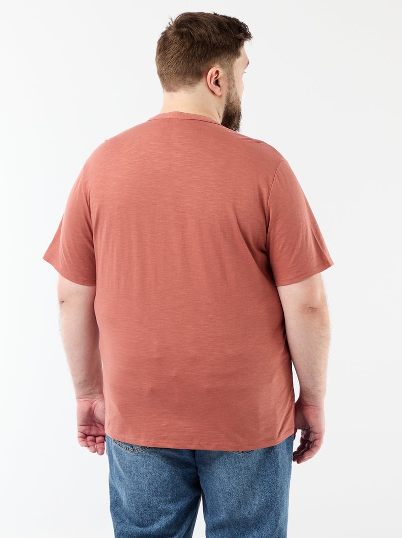 T-shirt van jerseytricot met tunisische kraag en korte mouwen Rose - Kiabi