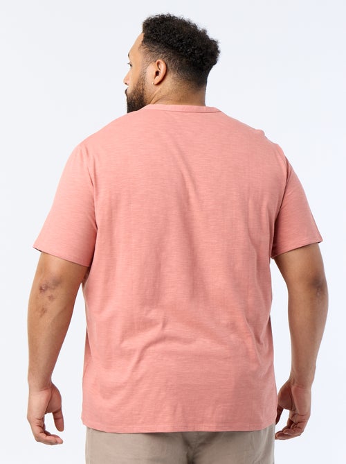 T-shirt van jerseytricot met tunisische kraag en korte mouwen - Kiabi