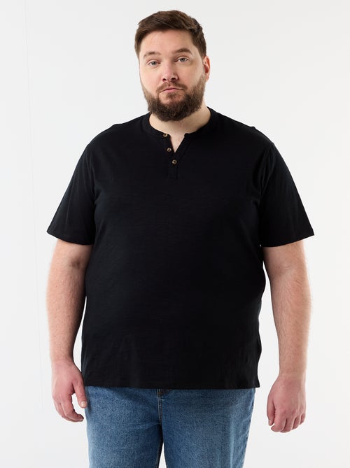 T-shirt van jerseytricot met tunisische kraag en korte mouwen - Kiabi