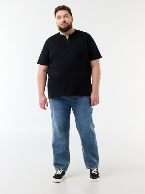 T-shirt van jerseytricot met tunisische kraag en korte mouwen - Kiabi