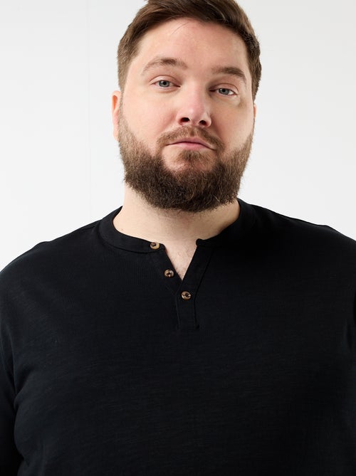 T-shirt van jerseytricot met tunisische kraag en korte mouwen - Kiabi