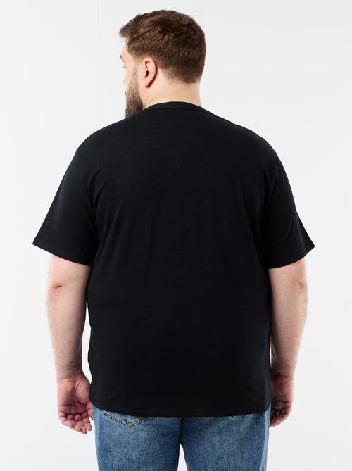 T-shirt van jerseytricot met tunisische kraag en korte mouwen - Kiabi