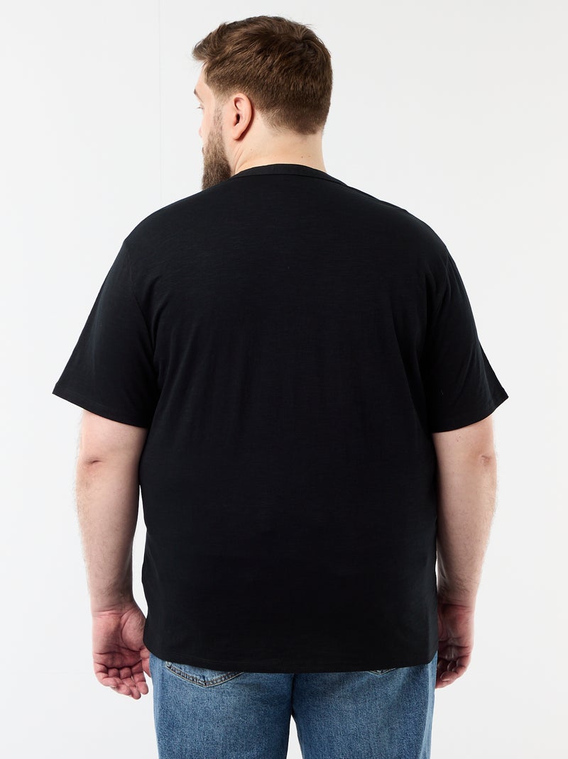 T-shirt van jerseytricot met tunisische kraag en korte mouwen Zwart - Kiabi