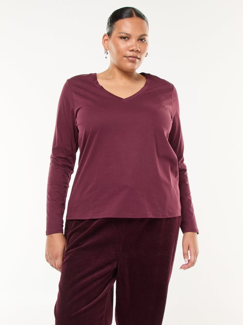 T-shirt van jerseytricot met V-hals en korte mouwen - Kiabi