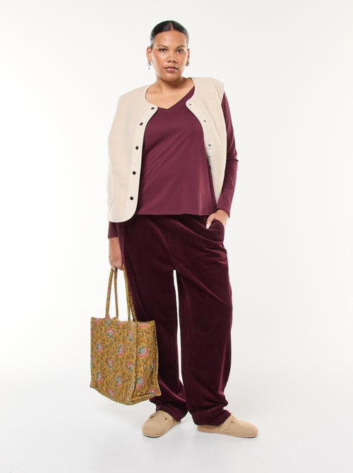 T-shirt van jerseytricot met V-hals en korte mouwen - Kiabi