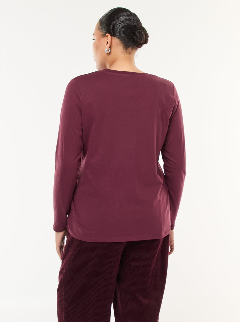 T-shirt van jerseytricot met V-hals en lange mouwen Rood - Kiabi