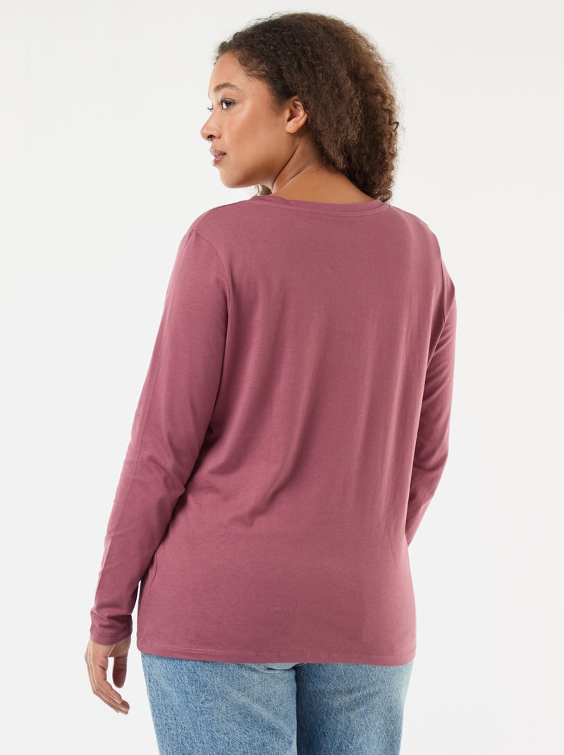 T-shirt van jerseytricot met V-hals en lange mouwen Rose - Kiabi