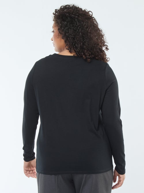 T-shirt van jerseytricot met V-hals en lange mouwen - Kiabi