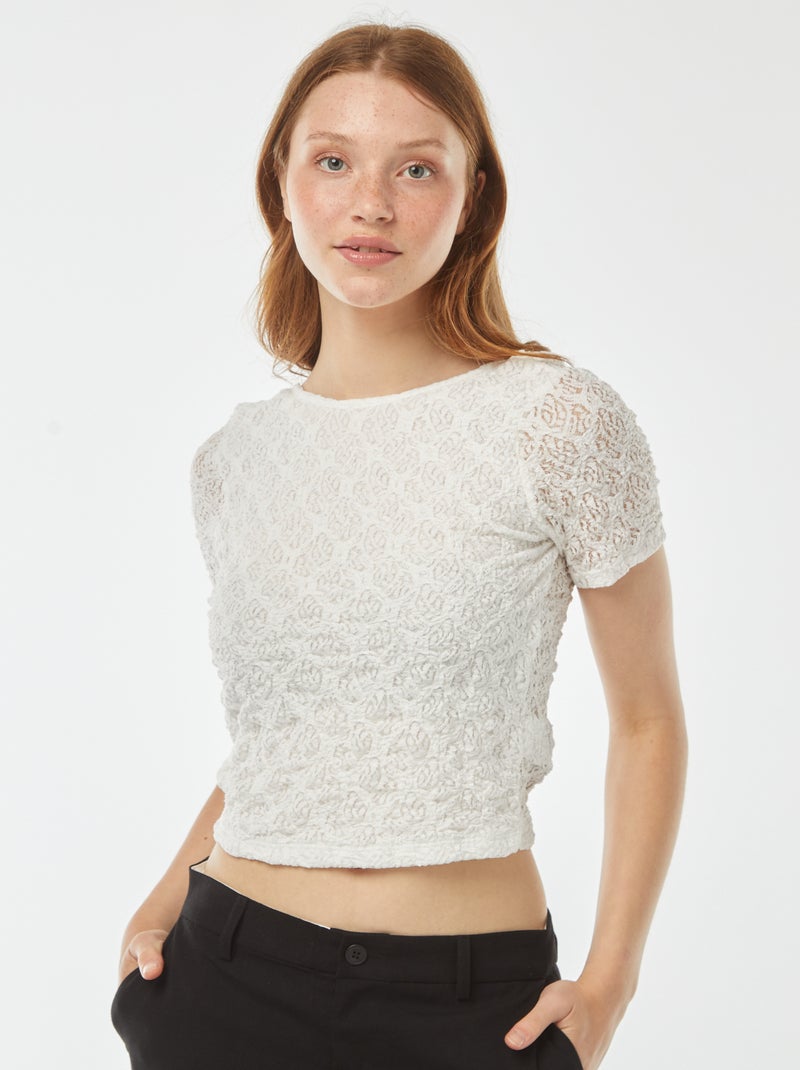 T-shirt van kant met blote rug Wit - Kiabi