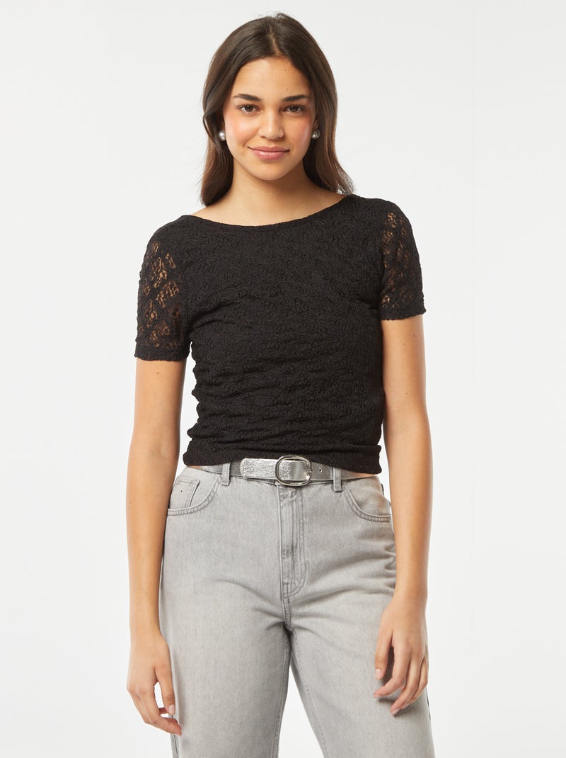 T-shirt van kant met blote rug zwart - Kiabi