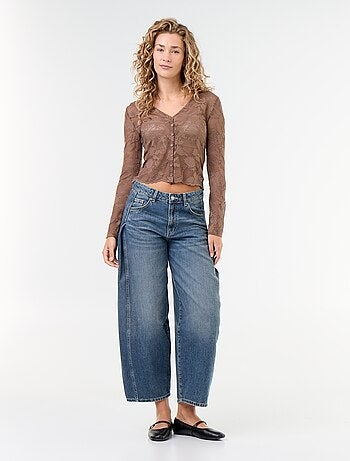 T-shirt van kant met blouse-effect