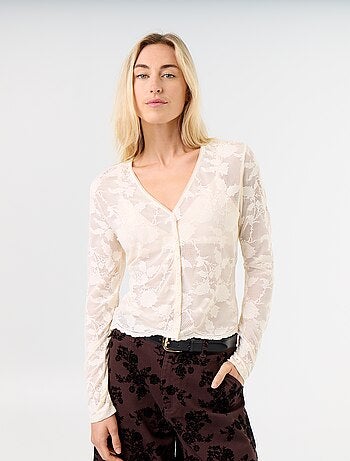 T-shirt van kant met blouse-effect