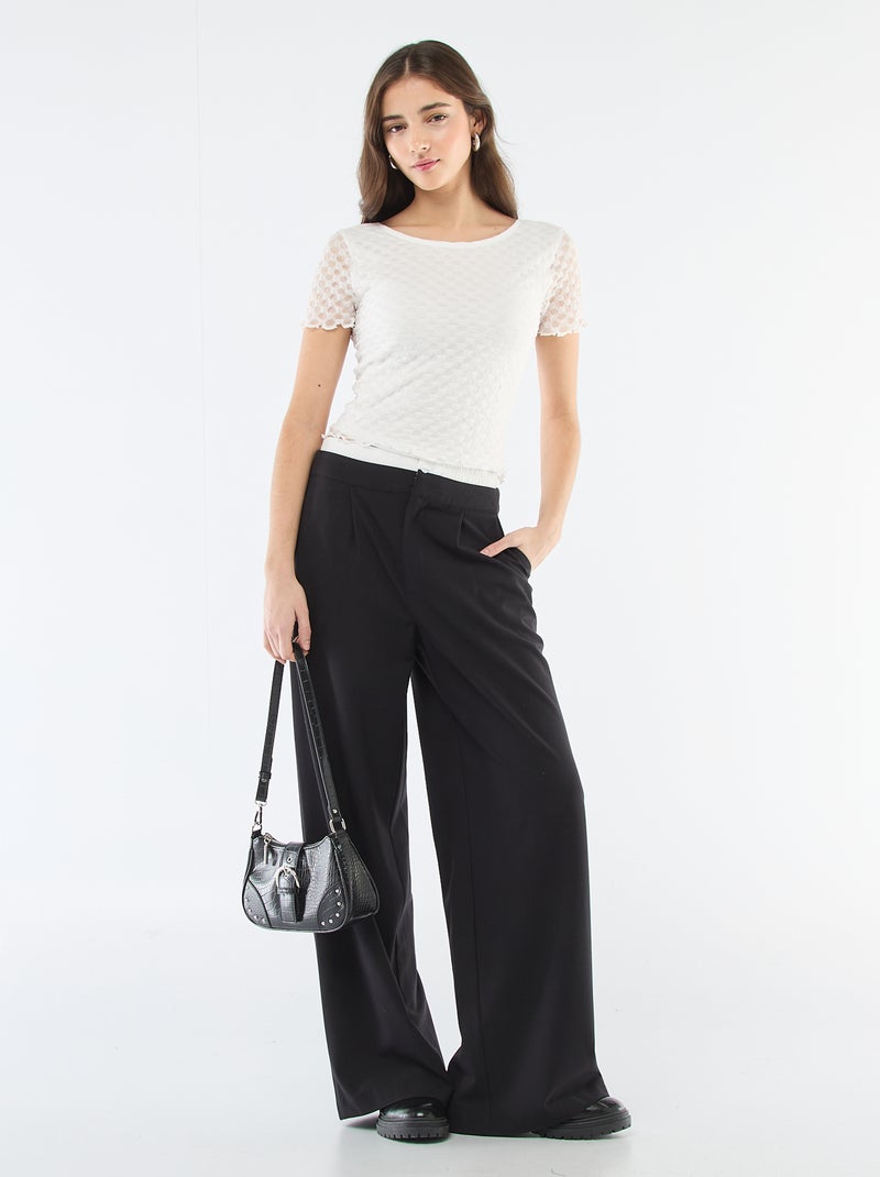 T-shirt van kant met open rug Wit - Kiabi