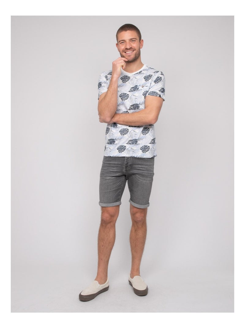 T-shirt van katoen met narotin-print Blauw - Kiabi