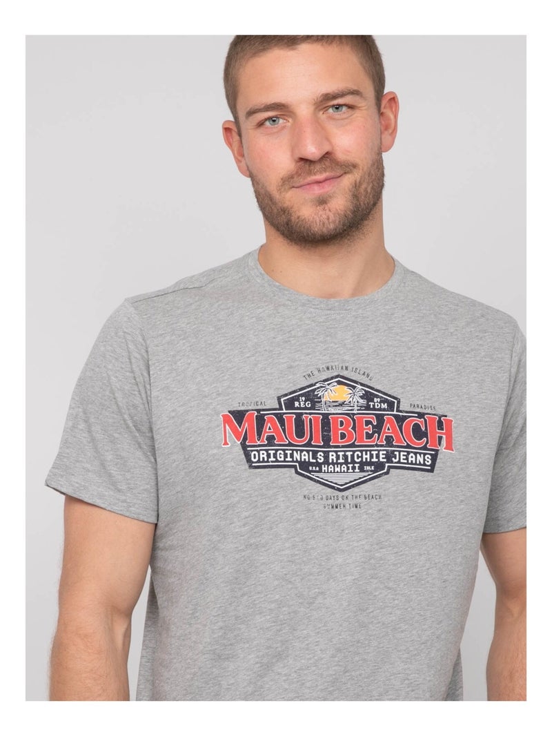 T-shirt van katoen met neliote-patroon Gemêleerd grijs - Kiabi