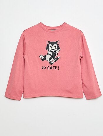 T-shirt van katoenen jersey met kerstprint 'Disney' 'Figaro'