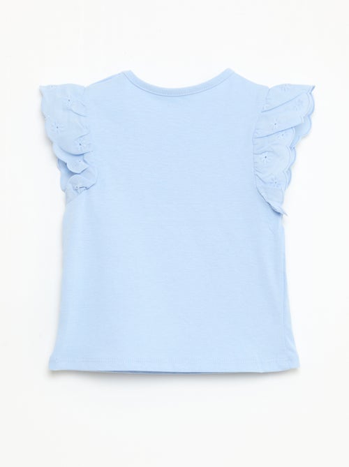 T-shirt van katoenen jerseytricot met korte mouwen van broderie anglaise - Kiabi