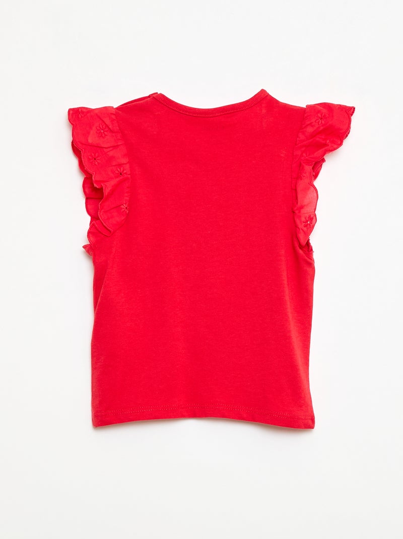 T-shirt van katoenen jerseytricot met korte mouwen van broderie anglaise Rood - Kiabi