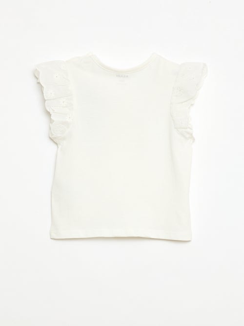 T-shirt van katoenen jerseytricot met korte mouwen van broderie anglaise - Kiabi