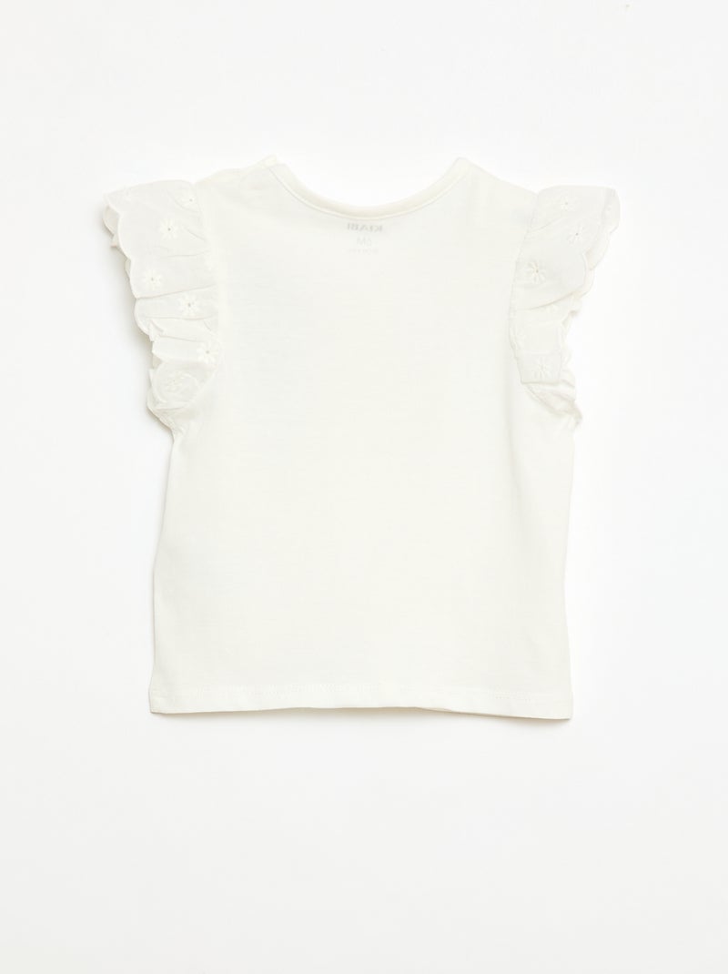 T-shirt van katoenen jerseytricot met korte mouwen van broderie anglaise Wit - Kiabi