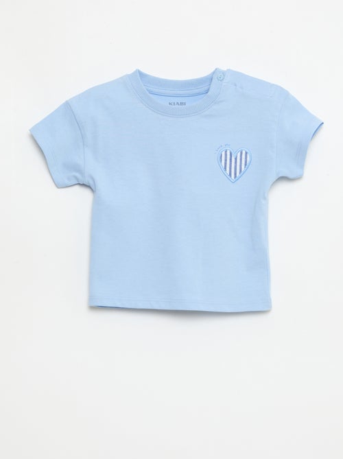 T-shirt van katoenjersey met korte mouwen en borstpatch - Kiabi