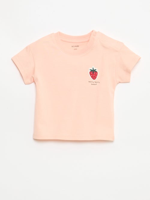 T-shirt van katoenjersey met korte mouwen en borstpatch - Kiabi