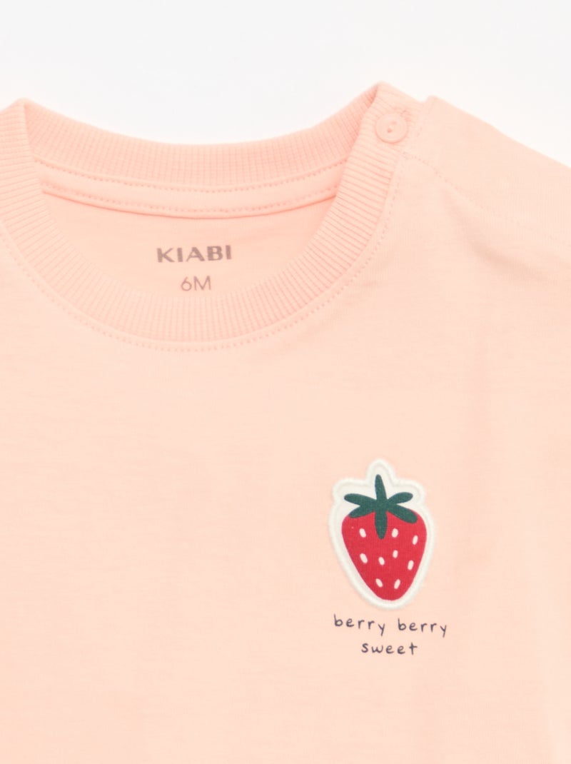 T-shirt van katoenjersey met korte mouwen en borstpatch Rose - Kiabi