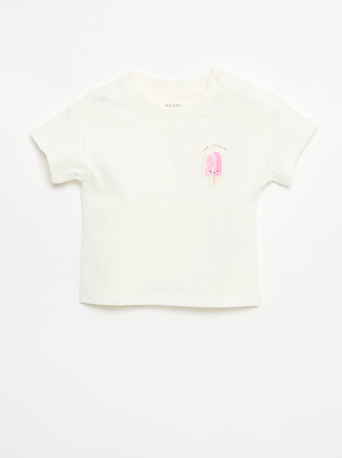 T-shirt van katoenjersey met korte mouwen en borstpatch - Kiabi