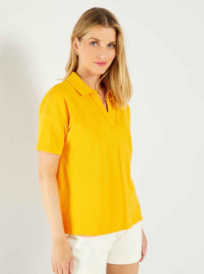 T-shirt van katoenpiqué in polostijl GEEL - Kiabi